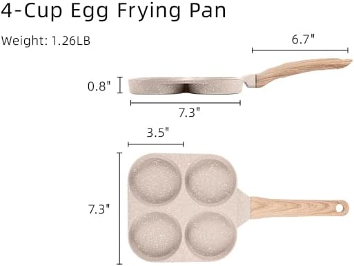 CAROTE Egg Pan Omelette Pan, 4-Cup Nonstick Granite Omelette Skillet - Pancake Pan and Healthy Egg Cooker Suitable for Gas Stove & Induction Cookware