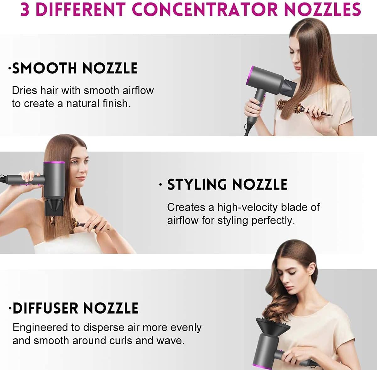 slopehill Professional Ionic Hair Dryer, Powerful 1800W Fast Drying Low Noise Blow Dryer with 2 Concentrator Nozzle 1 Diffuser Attachments for Home Salon Travel (Mocha Mousse)