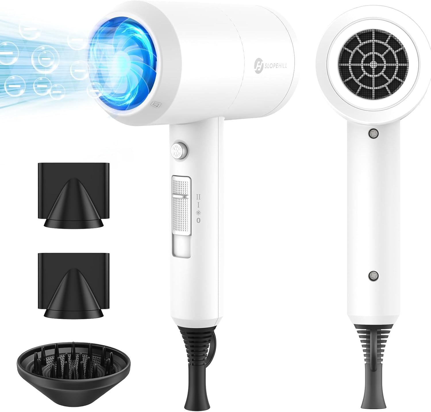slopehill Professional Ionic Hair Dryer, Powerful 1800W Fast Drying Low Noise Blow Dryer with 2 Concentrator Nozzle 1 Diffuser Attachments for Home Salon Travel (Mocha Mousse)