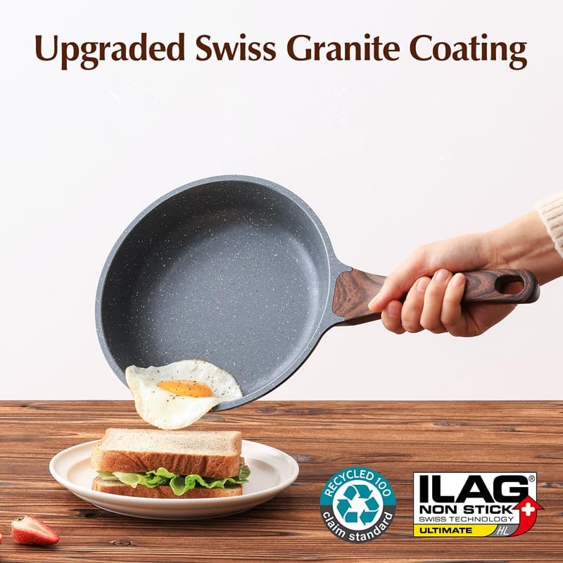 SENSARTE Nonstick Ceramic Frying Pan Skillet with Lid, 9.5 Inch Omelet Pan, Healthy Non Toxic Chefs Pan, Induction Compatible Egg Pan with Heat Resistant Handle, Free of Intentionally Added PFAS/PTFE