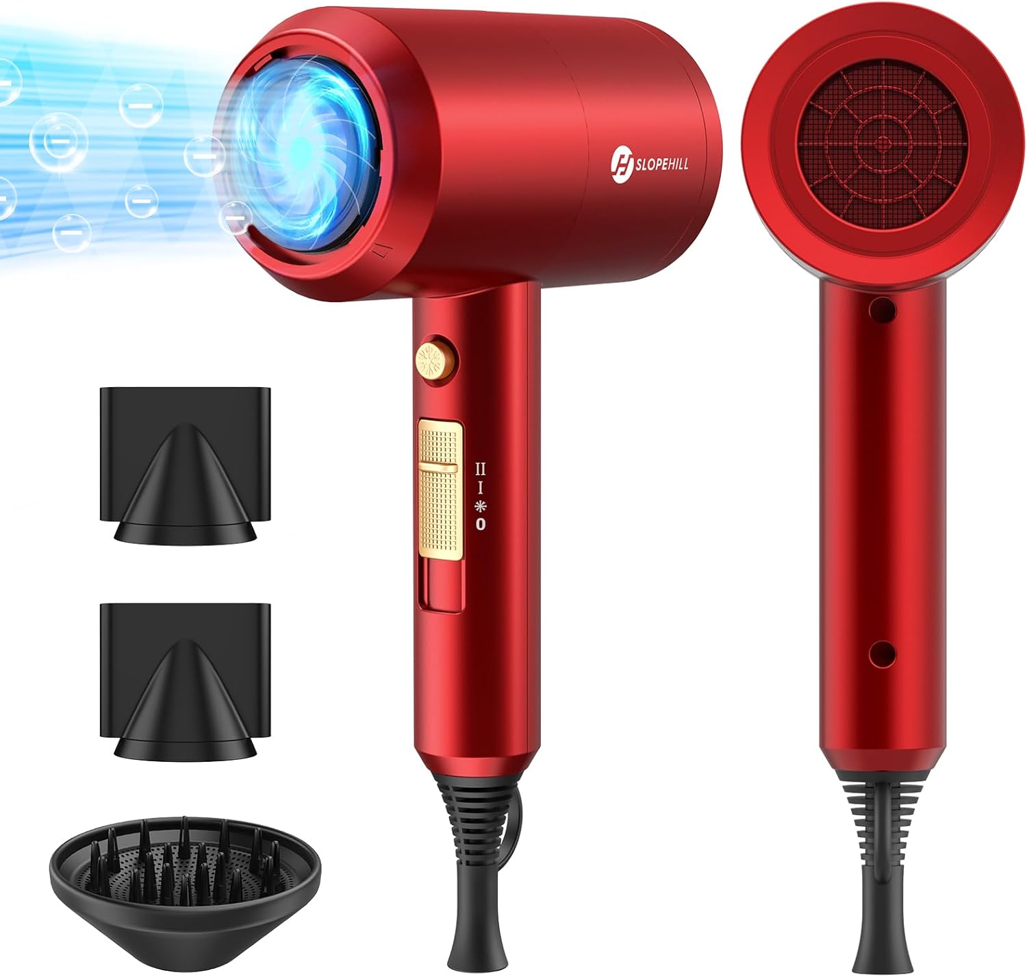 slopehill Professional Ionic Hair Dryer, Powerful 1800W Fast Drying Low Noise Blow Dryer with 2 Concentrator Nozzle 1 Diffuser Attachments for Home Salon Travel (Mocha Mousse)
