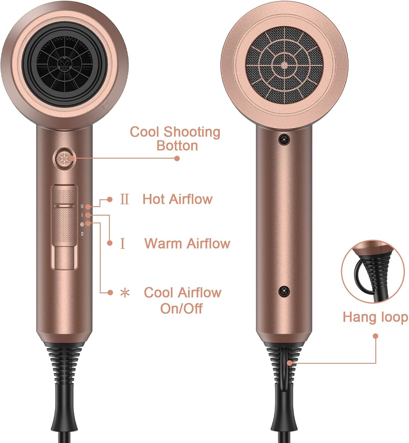 slopehill Professional Ionic Hair Dryer, Powerful 1800W Fast Drying Low Noise Blow Dryer with 2 Concentrator Nozzle 1 Diffuser Attachments for Home Salon Travel (Mocha Mousse)