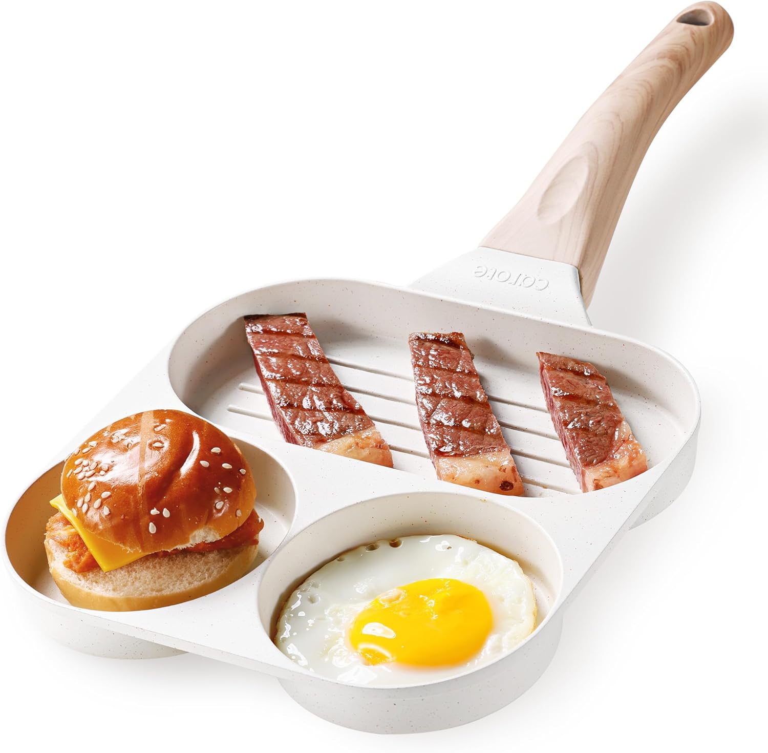 CAROTE Egg Pan Omelette Pan, 4-Cup Nonstick Granite Omelette Skillet - Pancake Pan and Healthy Egg Cooker Suitable for Gas Stove & Induction Cookware