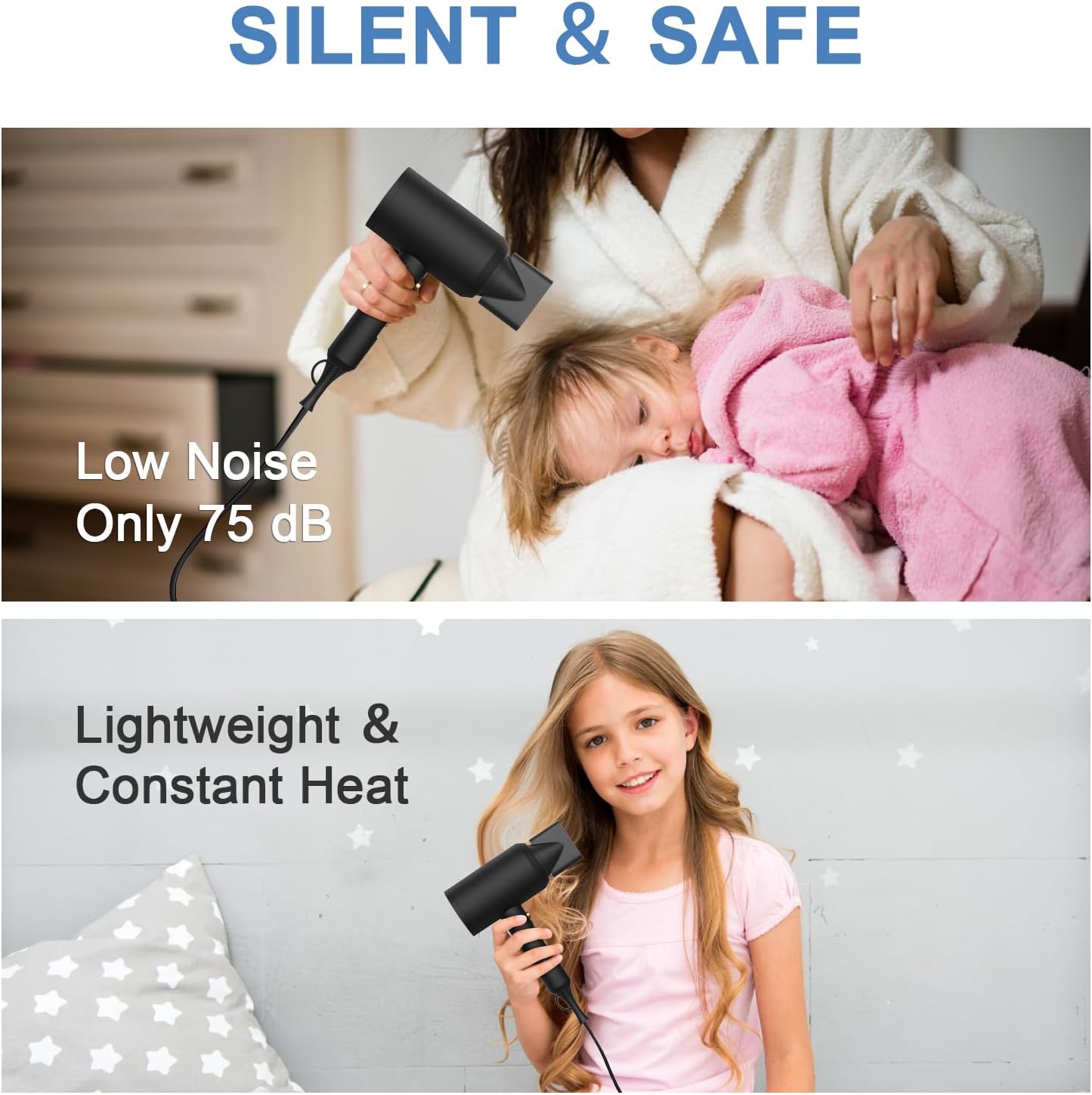 slopehill Professional Ionic Hair Dryer, Powerful 1800W Fast Drying Low Noise Blow Dryer with 2 Concentrator Nozzle 1 Diffuser Attachments for Home Salon Travel (Mocha Mousse)