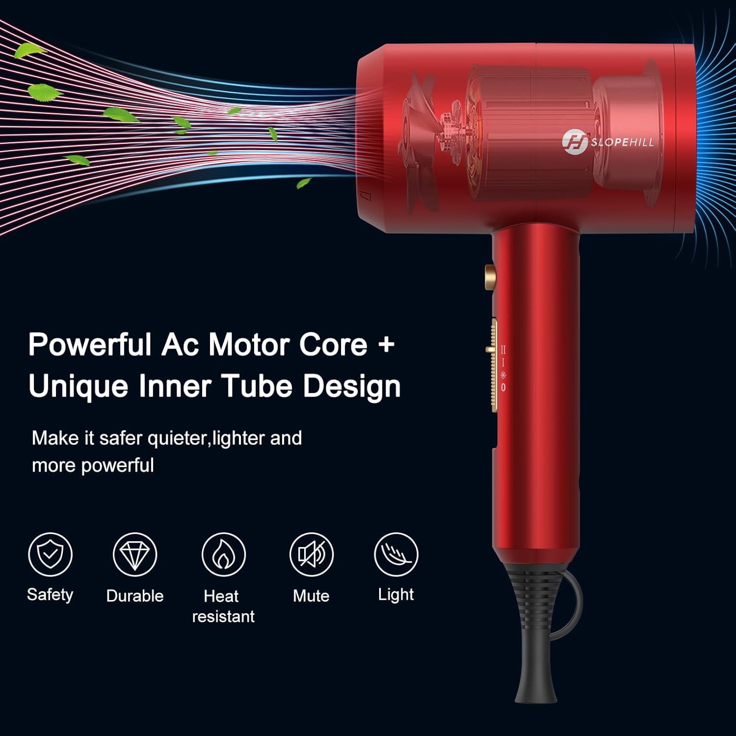 slopehill Professional Ionic Hair Dryer, Powerful 1800W Fast Drying Low Noise Blow Dryer with 2 Concentrator Nozzle 1 Diffuser Attachments for Home Salon Travel (Mocha Mousse)