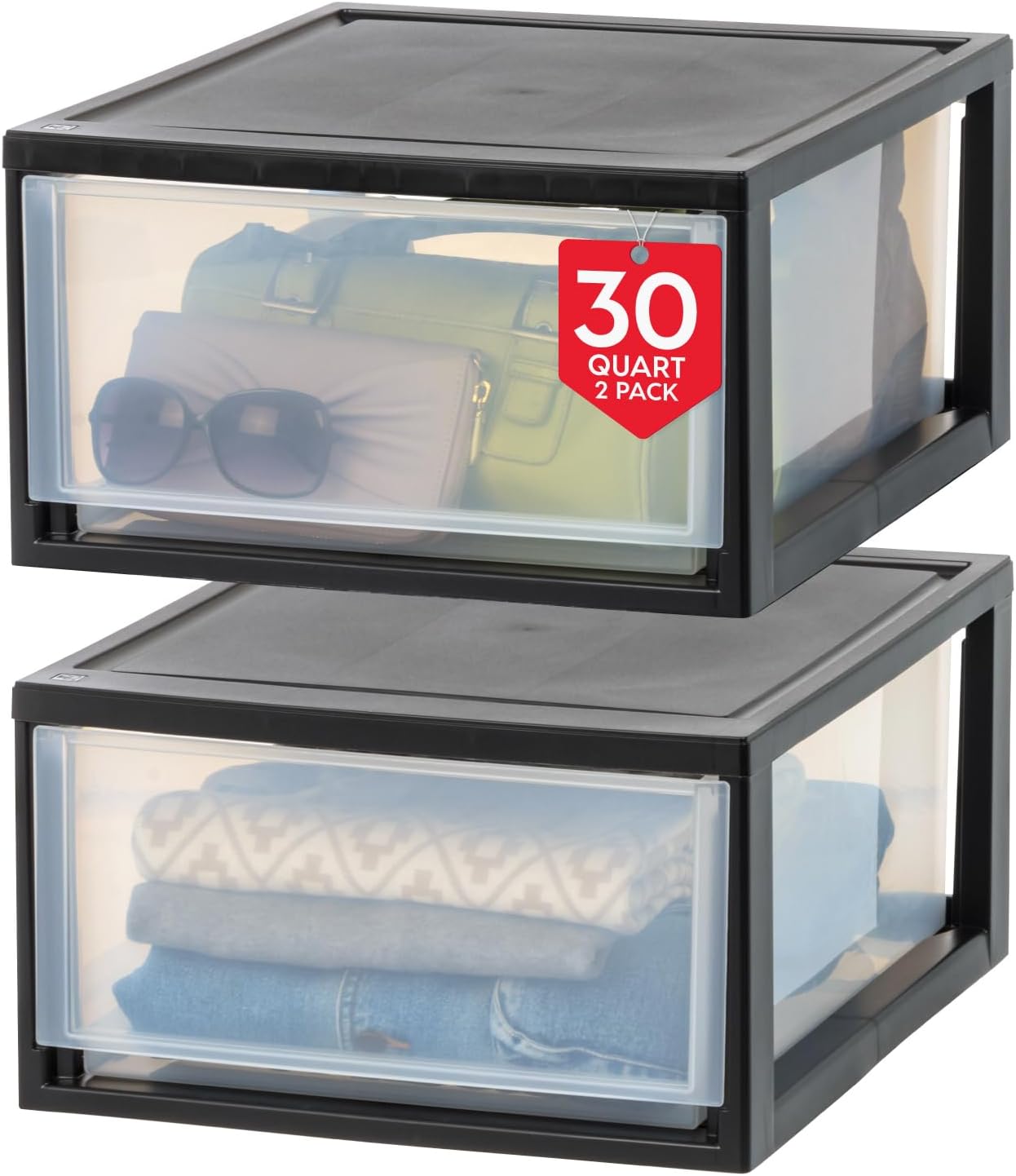 IRIS USA 6 Qt. Plastic Drawer Storage Organizer Stacking Drawers, 8-Pack, Stackable Unit with Sliding Drawer for Clothes Bedroom Kitchen Under Sink Pantry Craft Room Bathroom Dorm Office, Black
