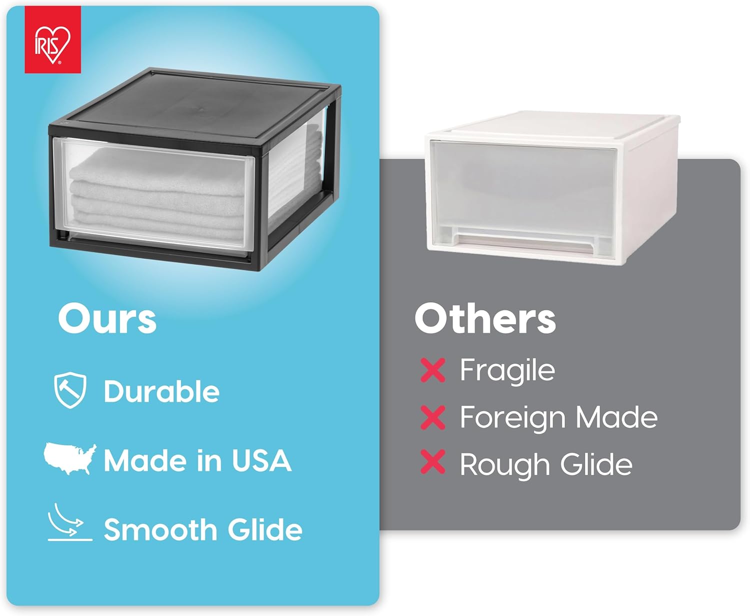 IRIS USA 6 Qt. Plastic Drawer Storage Organizer Stacking Drawers, 8-Pack, Stackable Unit with Sliding Drawer for Clothes Bedroom Kitchen Under Sink Pantry Craft Room Bathroom Dorm Office, Black