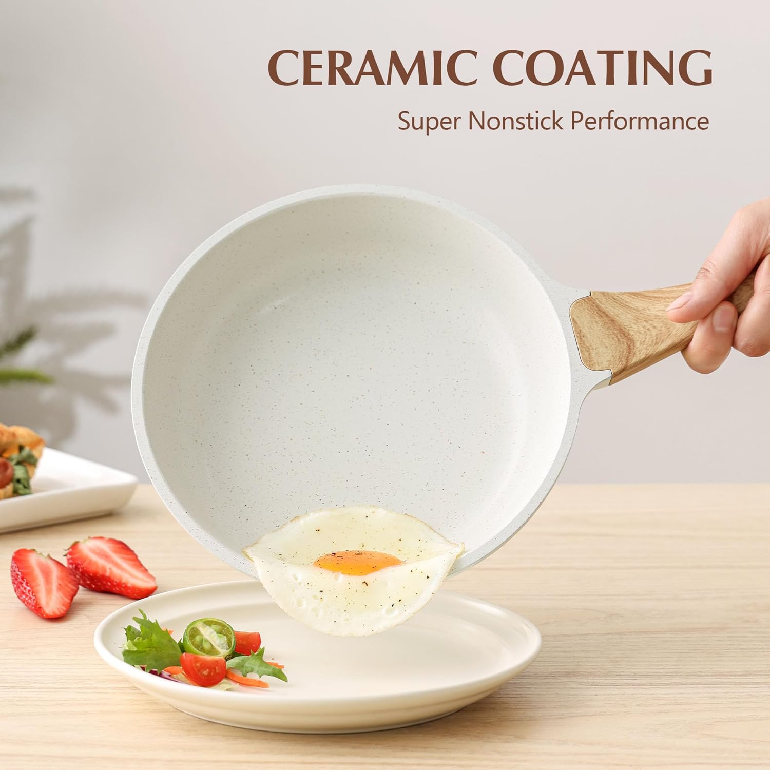 SENSARTE Nonstick Ceramic Frying Pan Skillet with Lid, 9.5 Inch Omelet Pan, Healthy Non Toxic Chefs Pan, Induction Compatible Egg Pan with Heat Resistant Handle, Free of Intentionally Added PFAS/PTFE