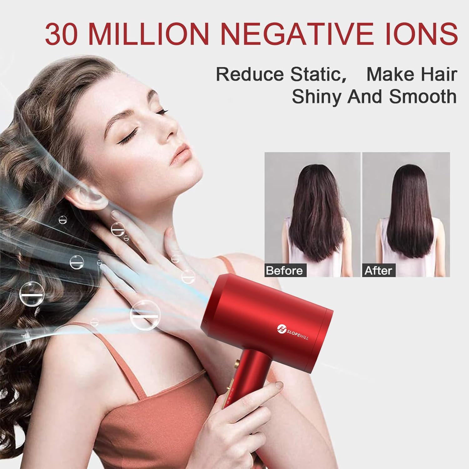 slopehill Professional Ionic Hair Dryer, Powerful 1800W Fast Drying Low Noise Blow Dryer with 2 Concentrator Nozzle 1 Diffuser Attachments for Home Salon Travel (Mocha Mousse)
