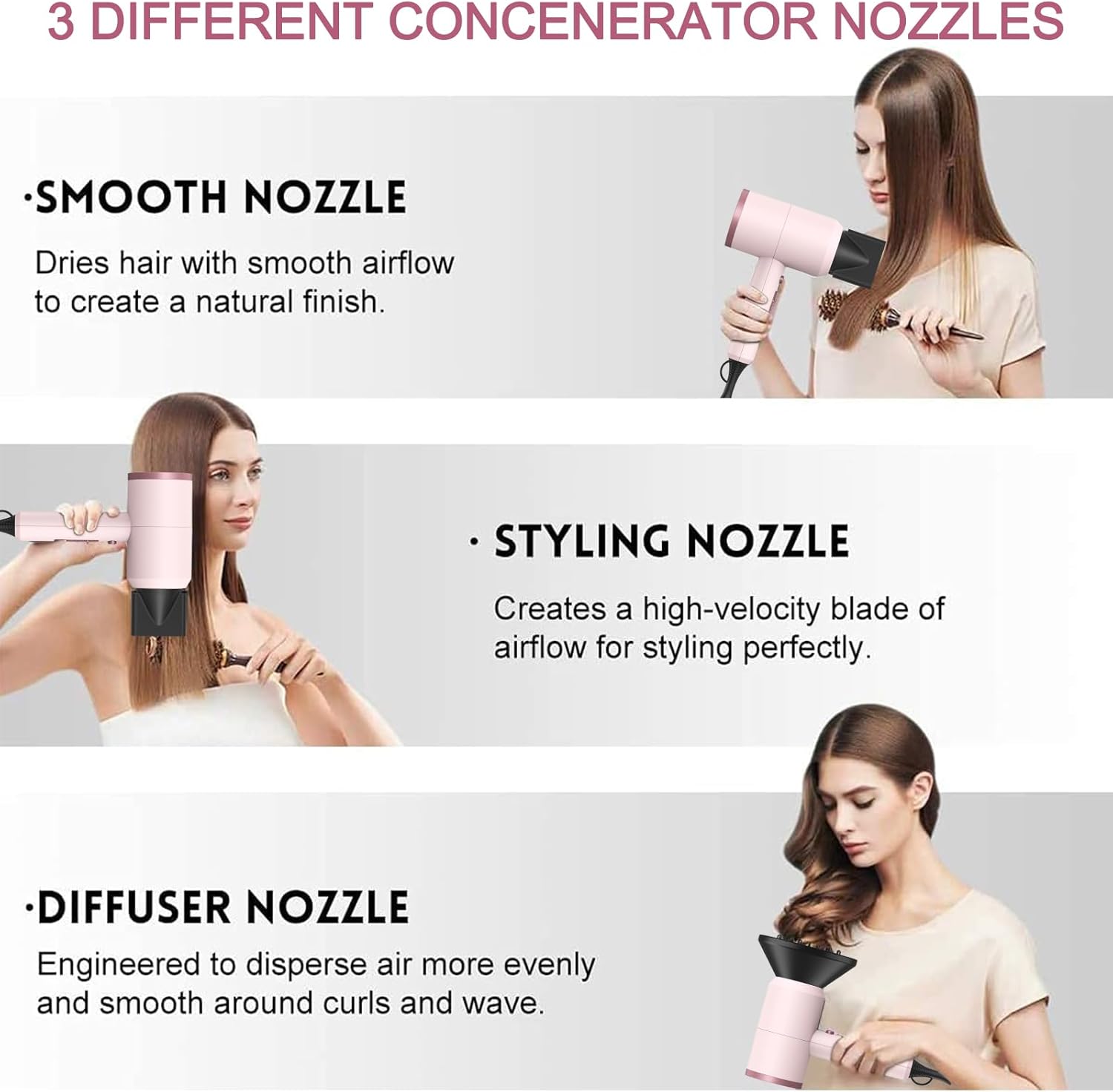 slopehill Professional Ionic Hair Dryer, Powerful 1800W Fast Drying Low Noise Blow Dryer with 2 Concentrator Nozzle 1 Diffuser Attachments for Home Salon Travel (Mocha Mousse)