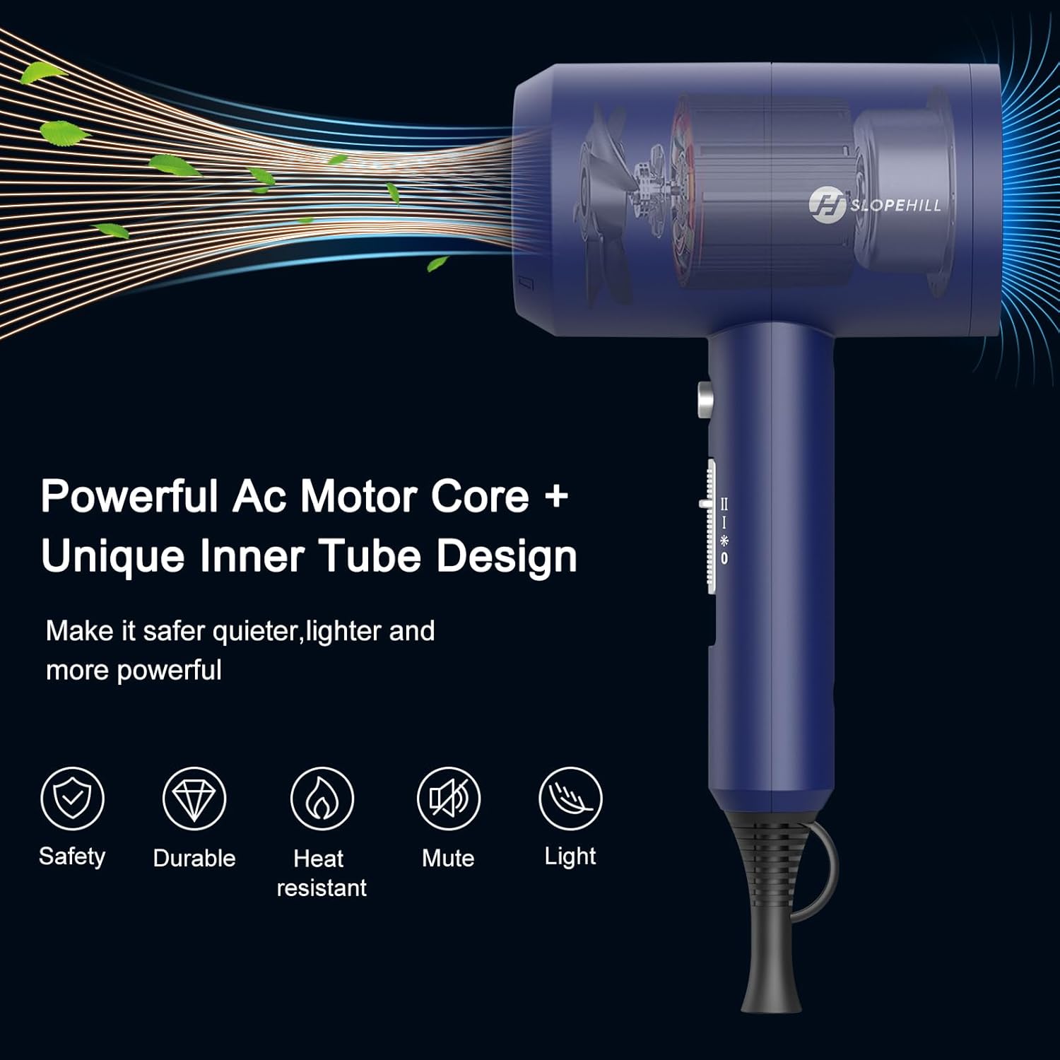 slopehill Professional Ionic Hair Dryer, Powerful 1800W Fast Drying Low Noise Blow Dryer with 2 Concentrator Nozzle 1 Diffuser Attachments for Home Salon Travel (Mocha Mousse)