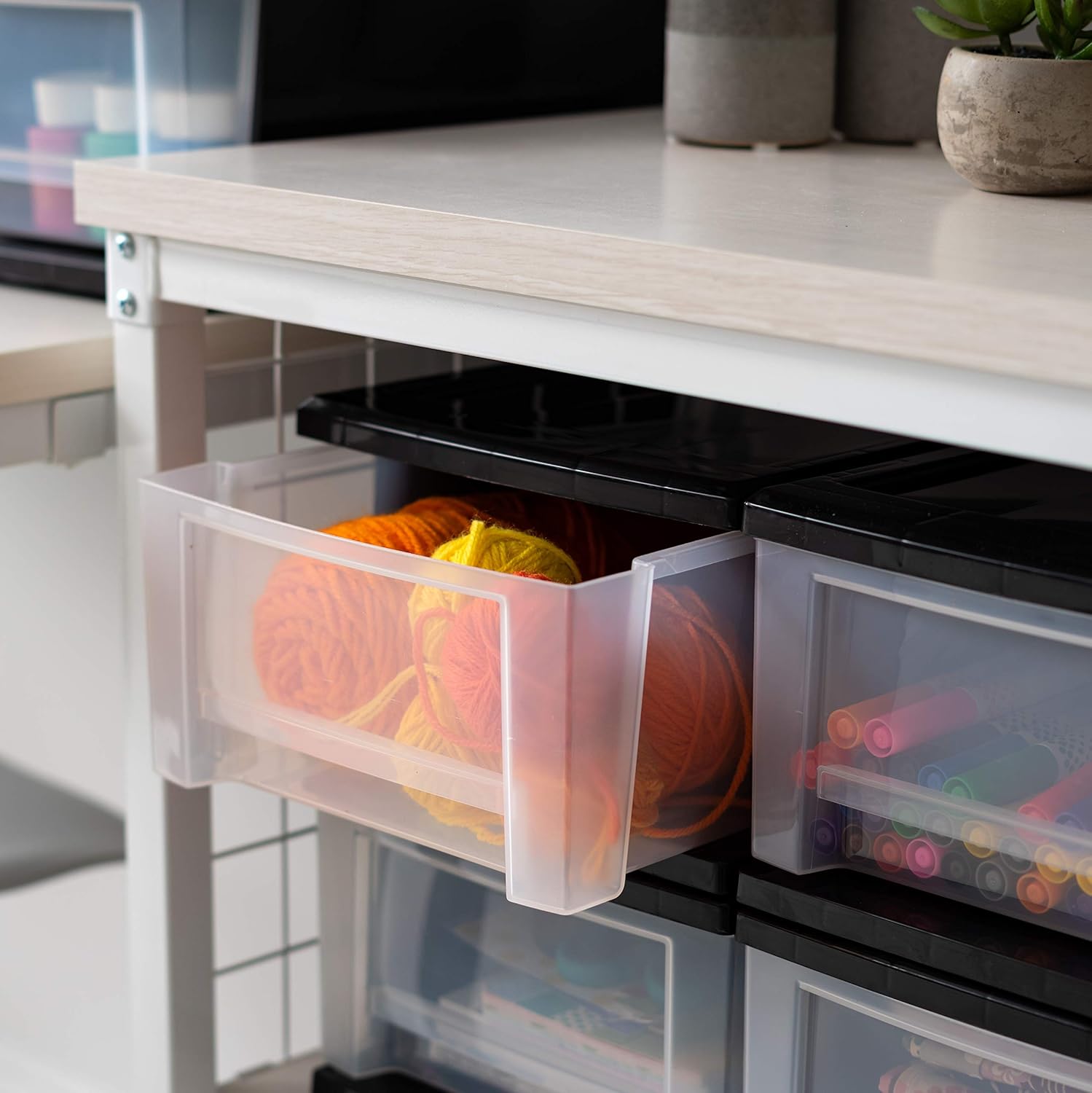 IRIS USA 6 Qt. Plastic Drawer Storage Organizer Stacking Drawers, 8-Pack, Stackable Unit with Sliding Drawer for Clothes Bedroom Kitchen Under Sink Pantry Craft Room Bathroom Dorm Office, Black