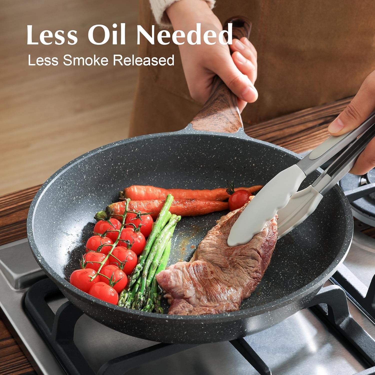 SENSARTE Nonstick Ceramic Frying Pan Skillet with Lid, 9.5 Inch Omelet Pan, Healthy Non Toxic Chefs Pan, Induction Compatible Egg Pan with Heat Resistant Handle, Free of Intentionally Added PFAS/PTFE