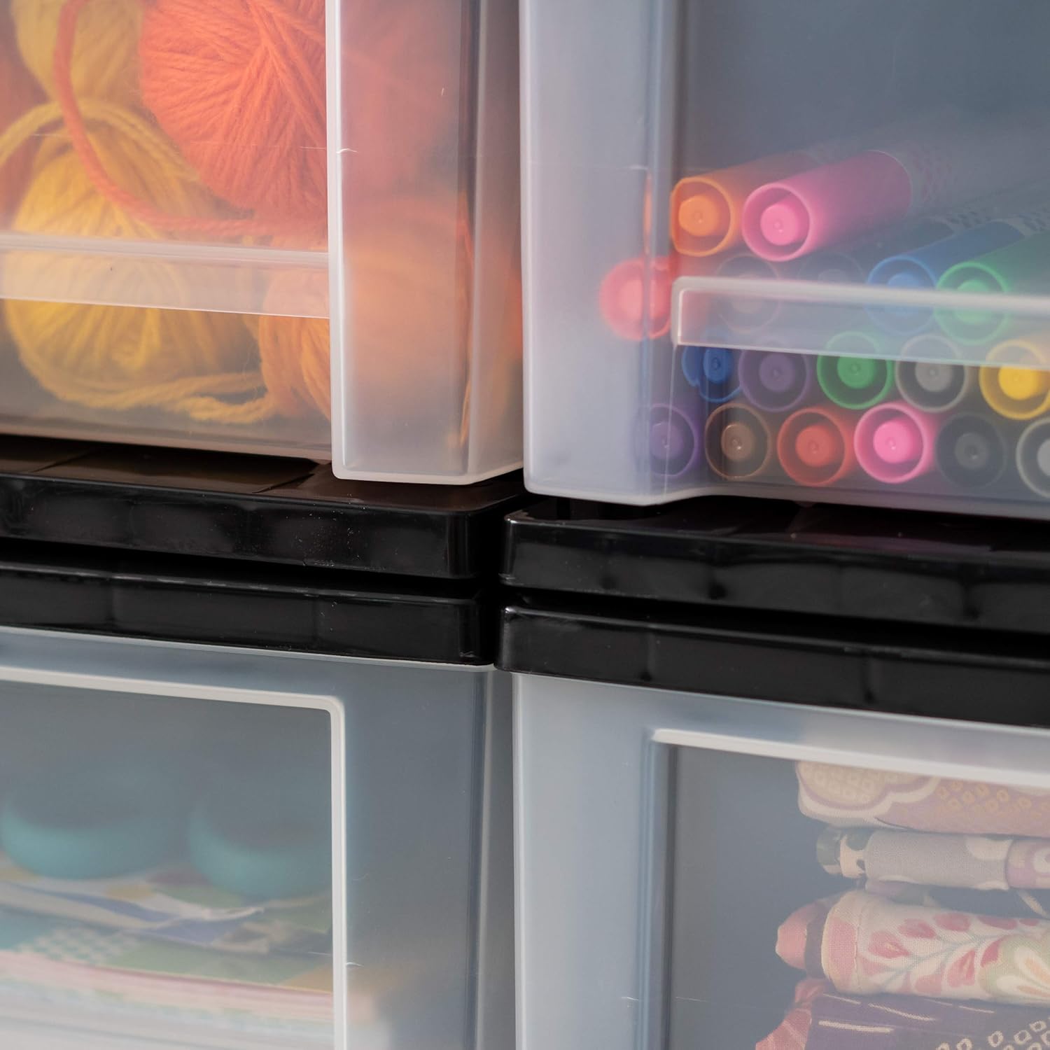 IRIS USA 6 Qt. Plastic Drawer Storage Organizer Stacking Drawers, 8-Pack, Stackable Unit with Sliding Drawer for Clothes Bedroom Kitchen Under Sink Pantry Craft Room Bathroom Dorm Office, Black