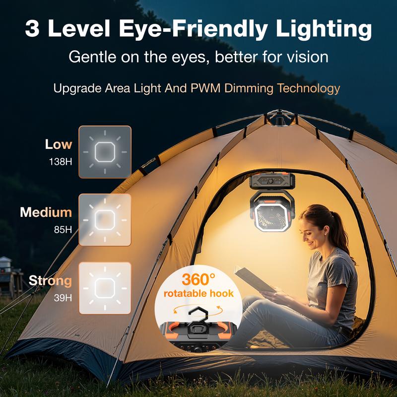 OGERY 2025 Upgraded Camping Fan, 20000mAh Rechargeable Fan with LED Lights & 270° Pivot, Remote Control Shaking Head Desk Fan for Tent Travel Home Multifunction Outdoor Activities