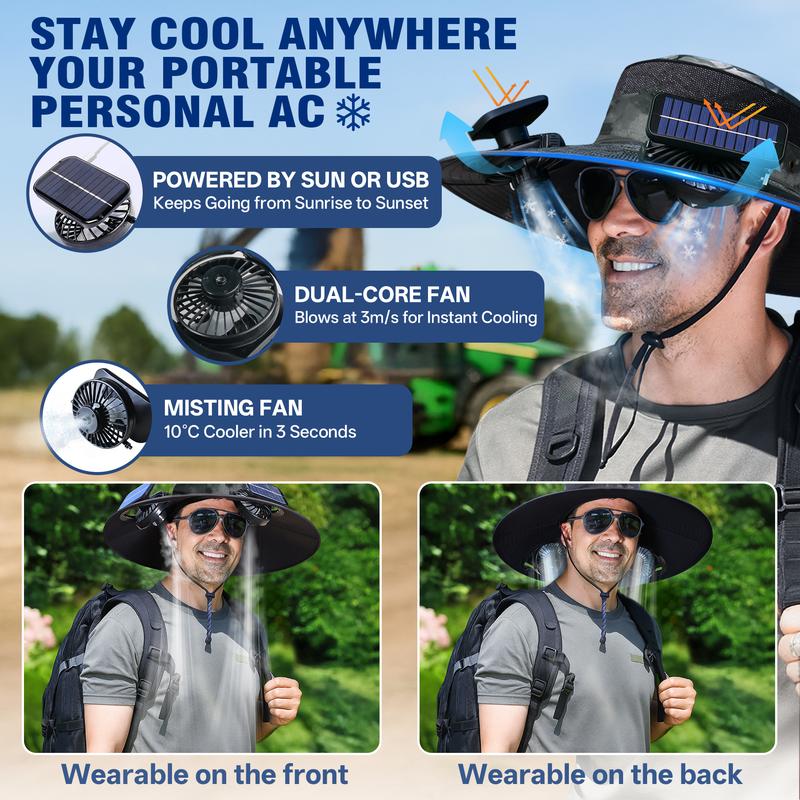 2025 New Solar Fan Outdoor Fishing Hat-Unisex Fishing Solar Fan Hat, Fisherman's Hat with Built-in Fan, Fisherman's Hat with Built-in Spray,Suitable for Fishing, Hiking, Camping, Fathers Day Gift