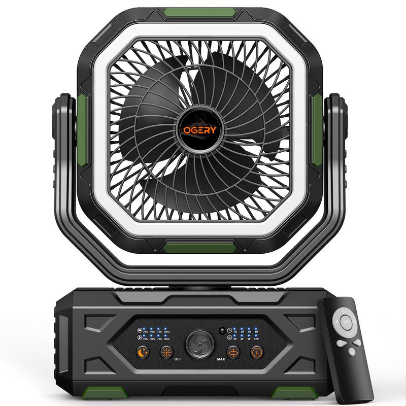 OGERY 2025 Upgraded Camping Fan, 20000mAh Rechargeable Fan with LED Lights & 270° Pivot, Remote Control Shaking Head Desk Fan for Tent Travel Home Multifunction Outdoor Activities