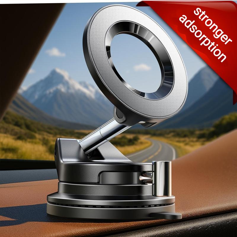 LISEN Retractable Car Phone Mount - 360° Magnetic Holder with Vacuum Suction Base, One-Touch Secure Lock, Ultra Compact Design (No Charging)