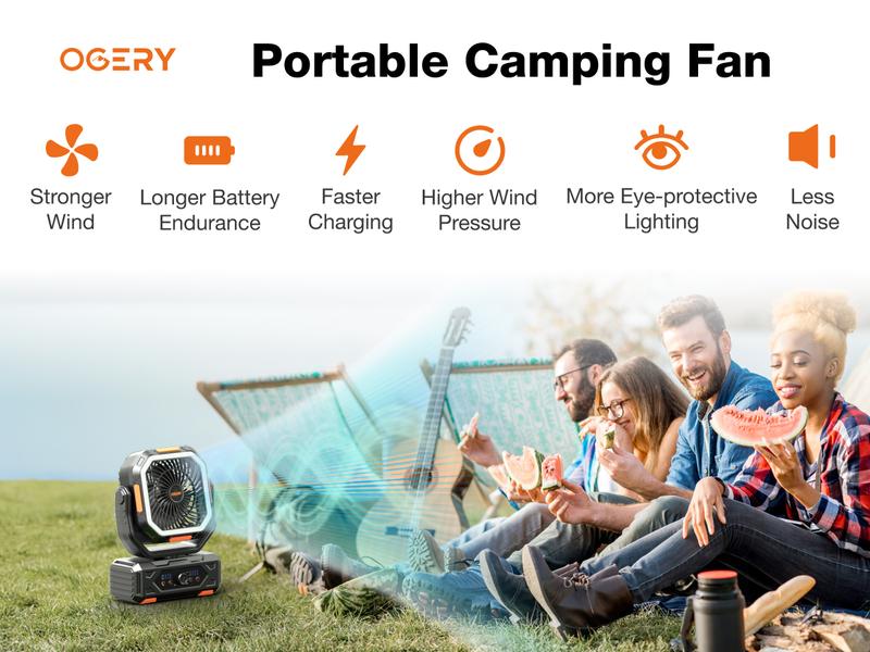 OGERY 2025 Upgraded Camping Fan, 20000mAh Rechargeable Fan with LED Lights & 270° Pivot, Remote Control Shaking Head Desk Fan for Tent Travel Home Multifunction Outdoor Activities