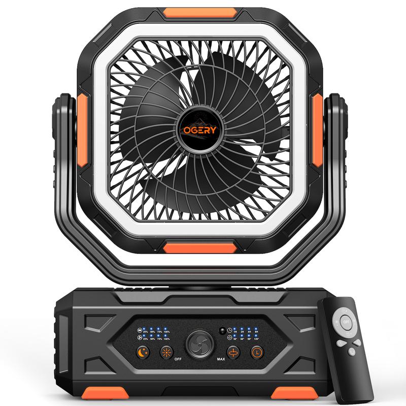 OGERY 2025 Upgraded Camping Fan, 20000mAh Rechargeable Fan with LED Lights & 270° Pivot, Remote Control Shaking Head Desk Fan for Tent Travel Home Multifunction Outdoor Activities