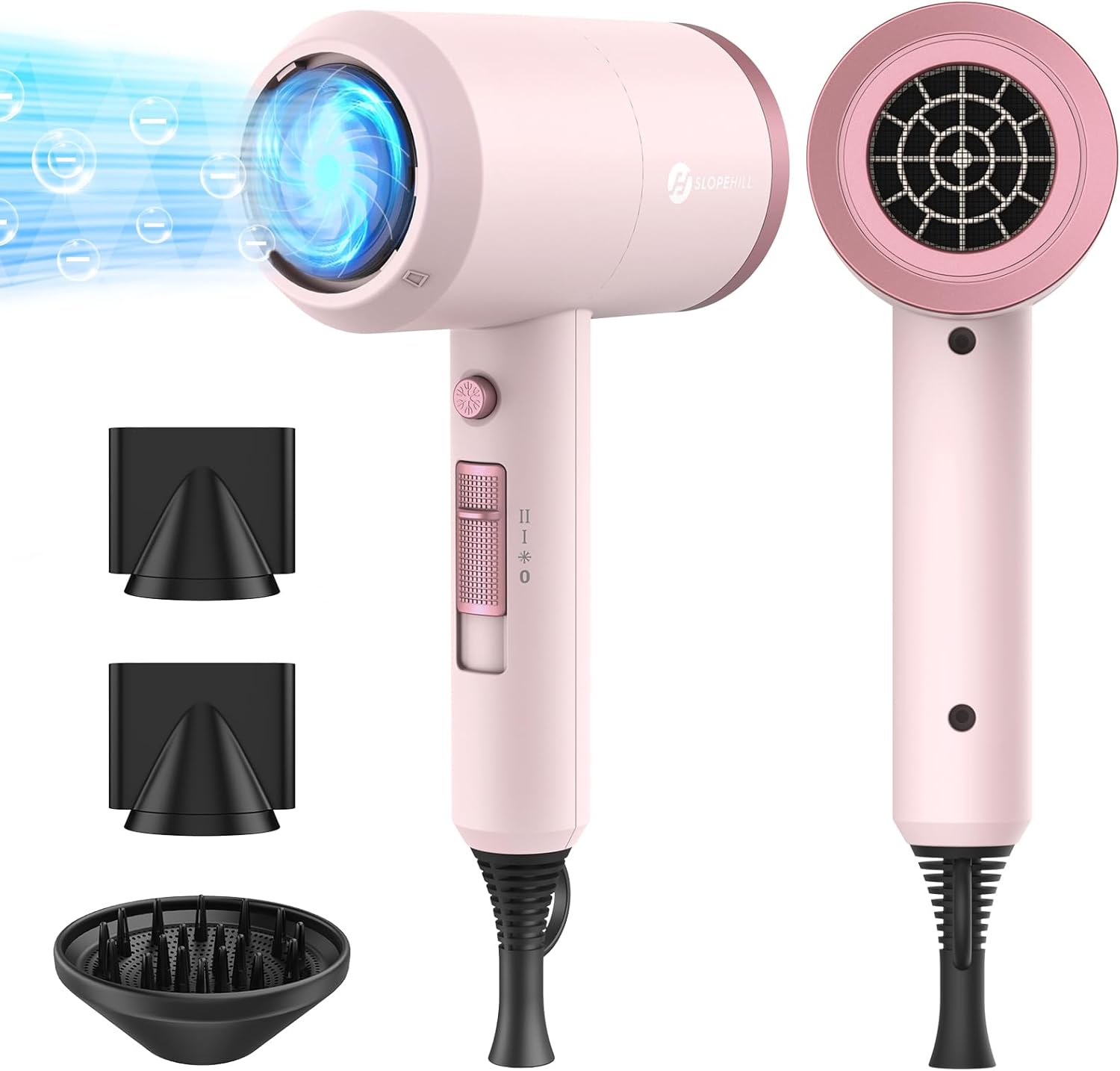 slopehill Professional Ionic Hair Dryer, Powerful 1800W Fast Drying Low Noise Blow Dryer with 2 Concentrator Nozzle 1 Diffuser Attachments for Home Salon Travel (Mocha Mousse)