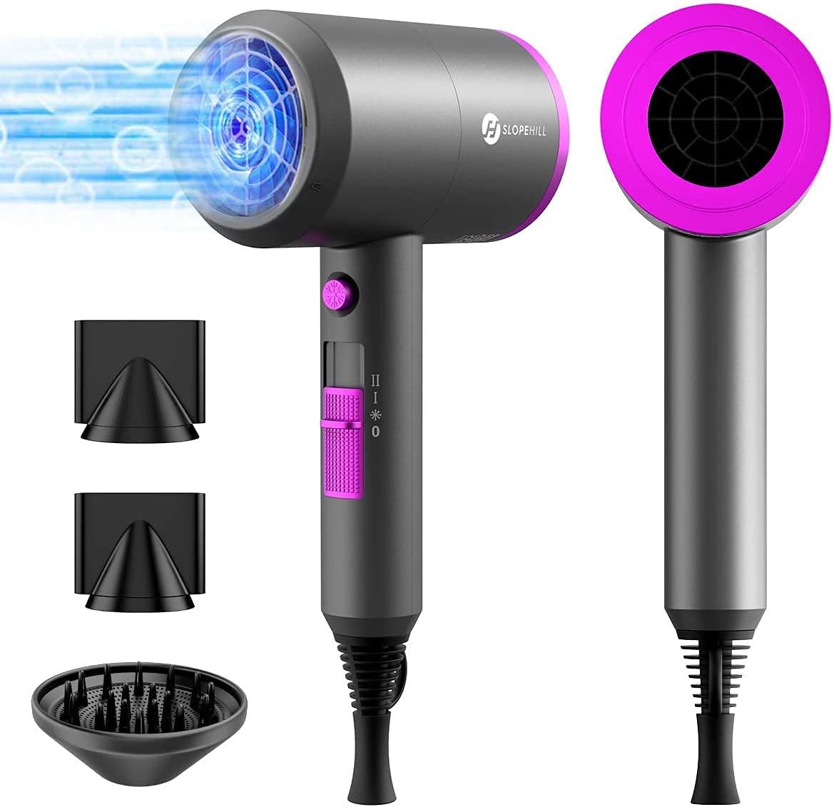 slopehill Professional Ionic Hair Dryer, Powerful 1800W Fast Drying Low Noise Blow Dryer with 2 Concentrator Nozzle 1 Diffuser Attachments for Home Salon Travel (Mocha Mousse)