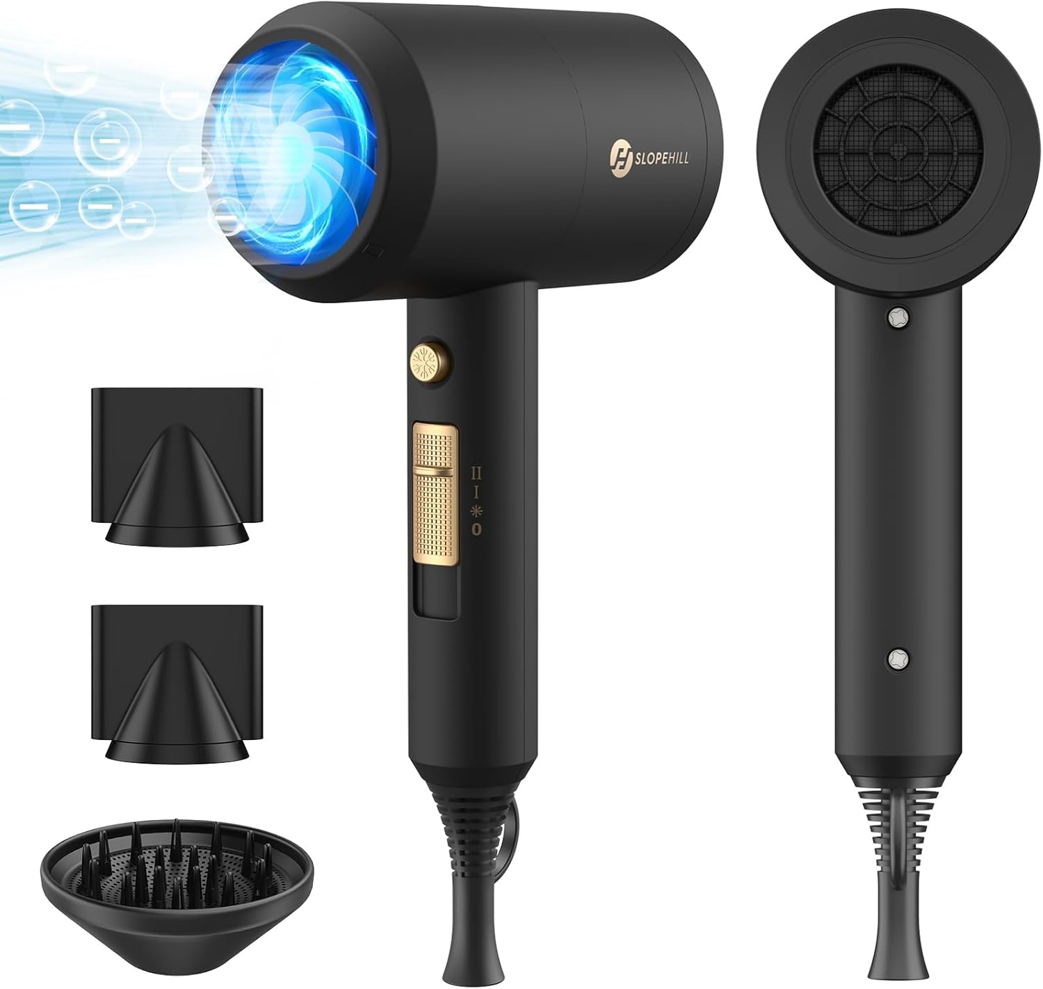slopehill Professional Ionic Hair Dryer, Powerful 1800W Fast Drying Low Noise Blow Dryer with 2 Concentrator Nozzle 1 Diffuser Attachments for Home Salon Travel (Mocha Mousse)
