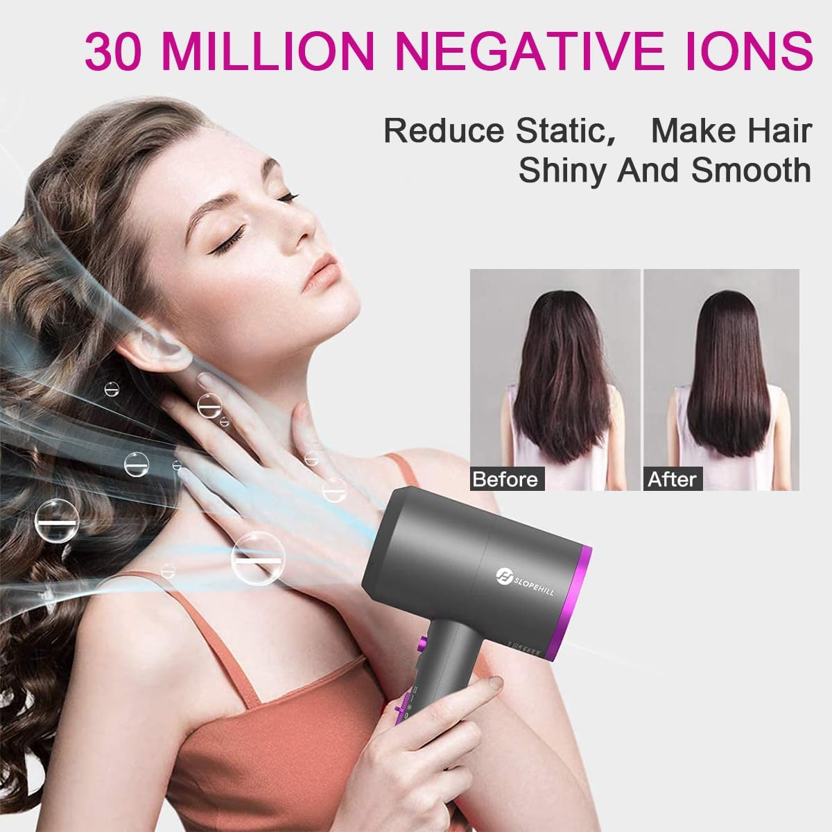 slopehill Professional Ionic Hair Dryer, Powerful 1800W Fast Drying Low Noise Blow Dryer with 2 Concentrator Nozzle 1 Diffuser Attachments for Home Salon Travel (Mocha Mousse)