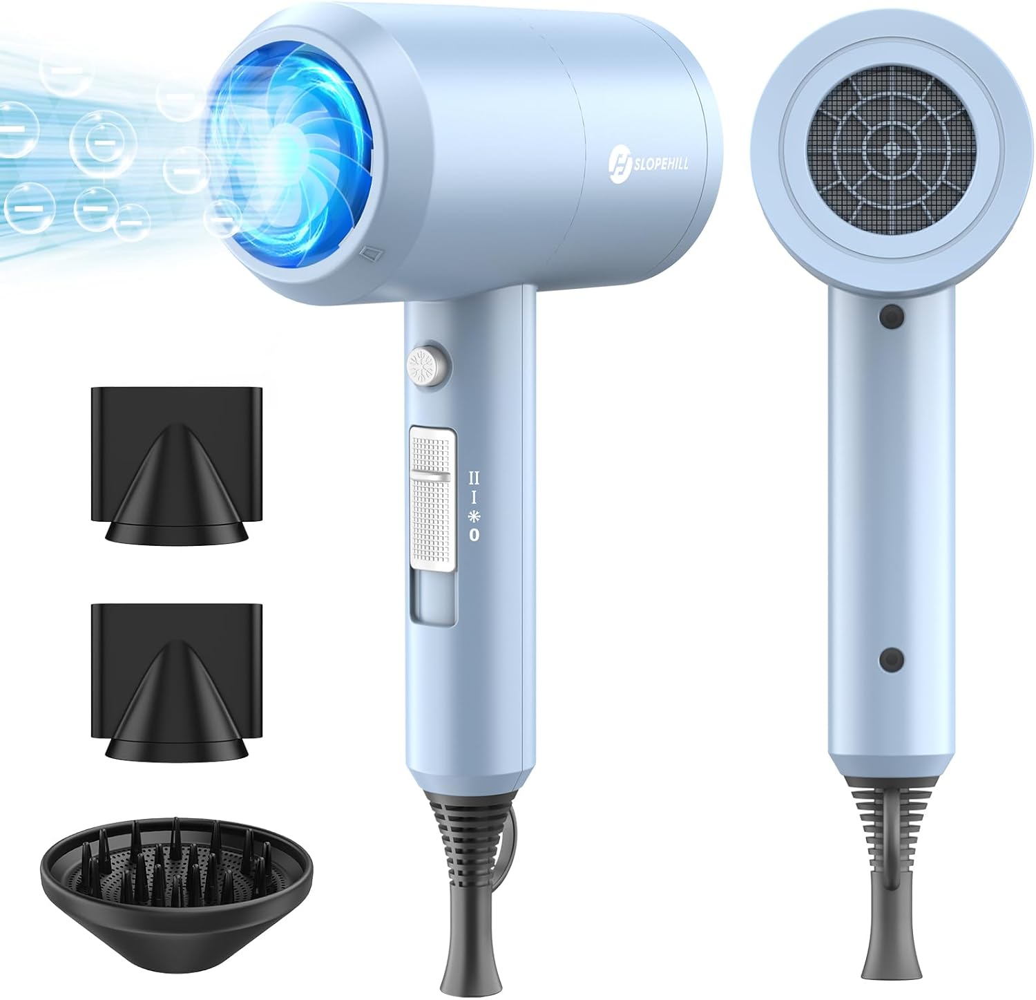 slopehill Professional Ionic Hair Dryer, Powerful 1800W Fast Drying Low Noise Blow Dryer with 2 Concentrator Nozzle 1 Diffuser Attachments for Home Salon Travel (Mocha Mousse)