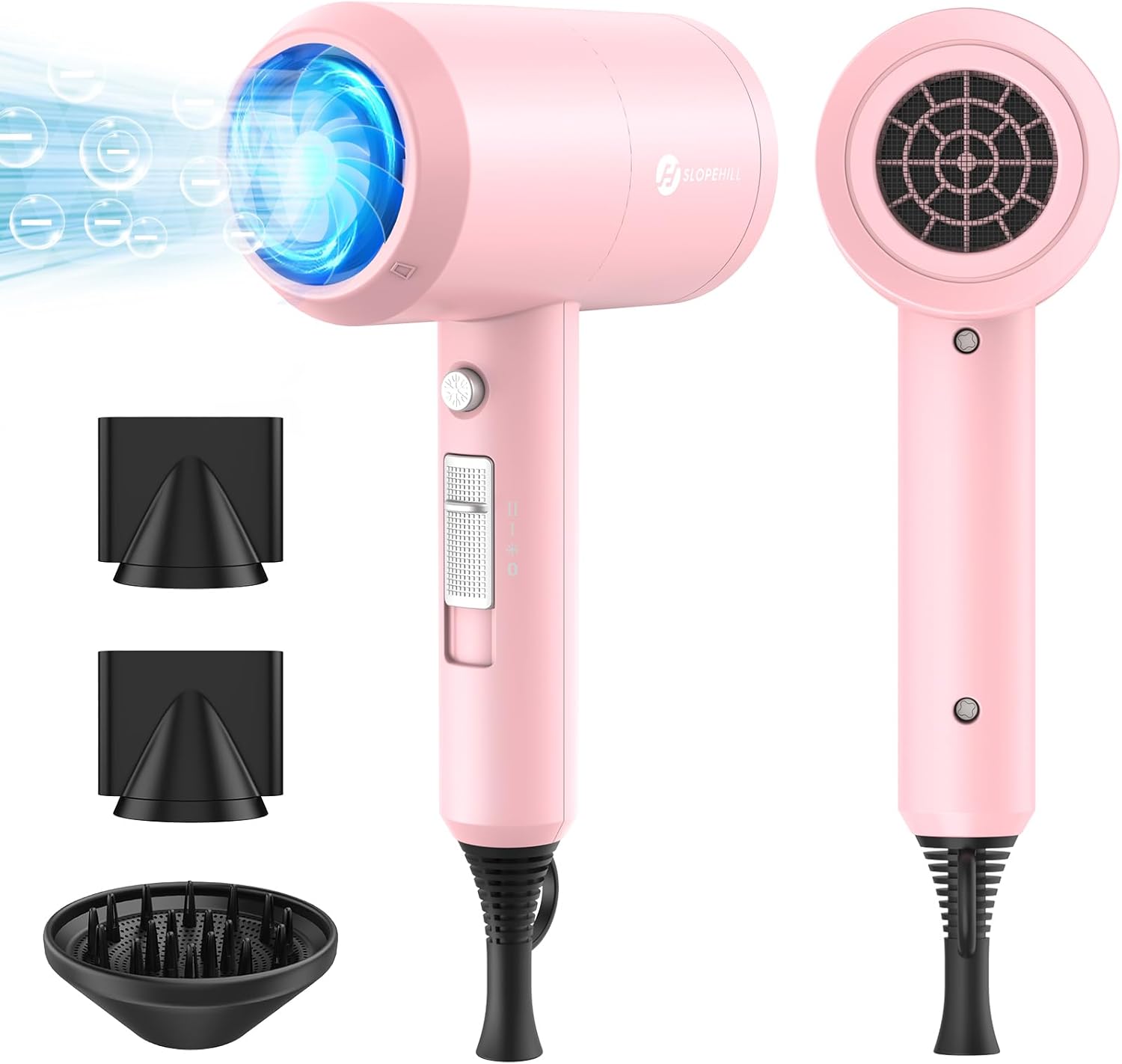 slopehill Professional Ionic Hair Dryer, Powerful 1800W Fast Drying Low Noise Blow Dryer with 2 Concentrator Nozzle 1 Diffuser Attachments for Home Salon Travel (Mocha Mousse)