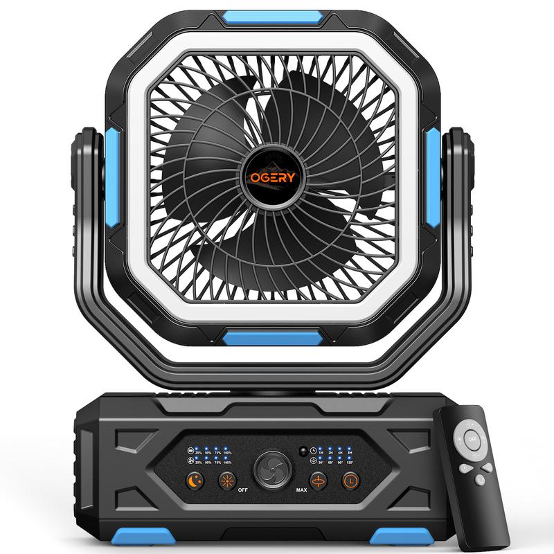 OGERY 2025 Upgraded Camping Fan, 20000mAh Rechargeable Fan with LED Lights & 270° Pivot, Remote Control Shaking Head Desk Fan for Tent Travel Home Multifunction Outdoor Activities
