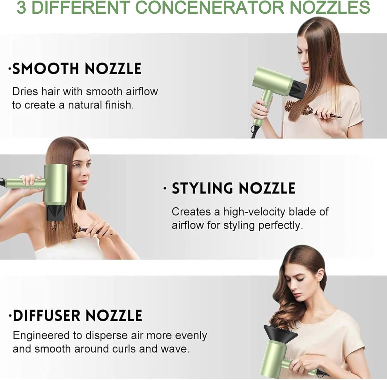 slopehill Professional Ionic Hair Dryer, Powerful 1800W Fast Drying Low Noise Blow Dryer with 2 Concentrator Nozzle 1 Diffuser Attachments for Home Salon Travel (Mocha Mousse)