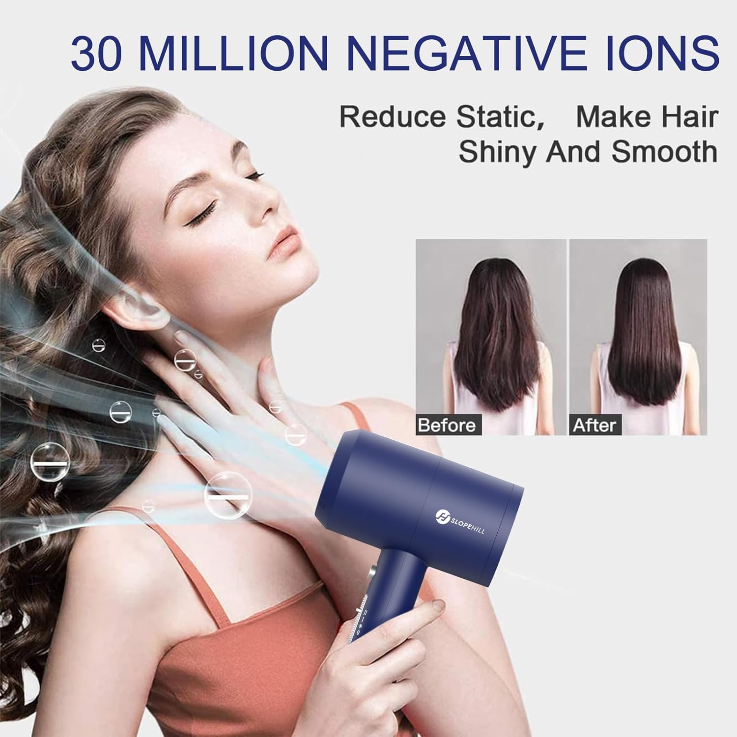 slopehill Professional Ionic Hair Dryer, Powerful 1800W Fast Drying Low Noise Blow Dryer with 2 Concentrator Nozzle 1 Diffuser Attachments for Home Salon Travel (Mocha Mousse)