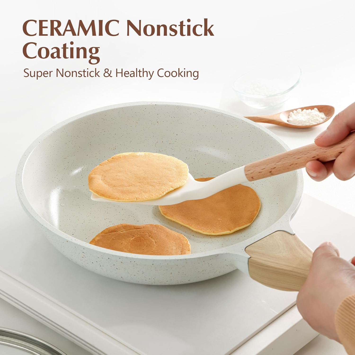SENSARTE Nonstick Ceramic Frying Pan Skillet with Lid, 9.5 Inch Omelet Pan, Healthy Non Toxic Chefs Pan, Induction Compatible Egg Pan with Heat Resistant Handle, Free of Intentionally Added PFAS/PTFE