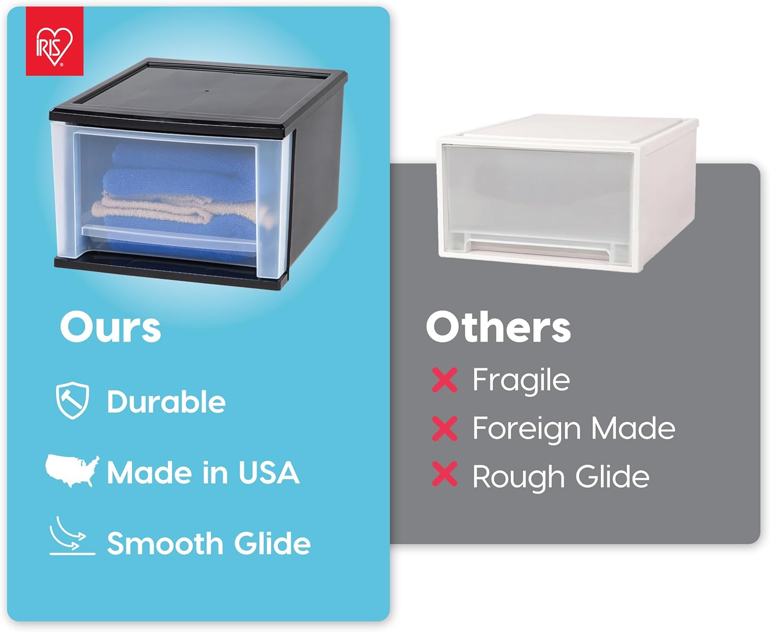 IRIS USA 6 Qt. Plastic Drawer Storage Organizer Stacking Drawers, 8-Pack, Stackable Unit with Sliding Drawer for Clothes Bedroom Kitchen Under Sink Pantry Craft Room Bathroom Dorm Office, Black