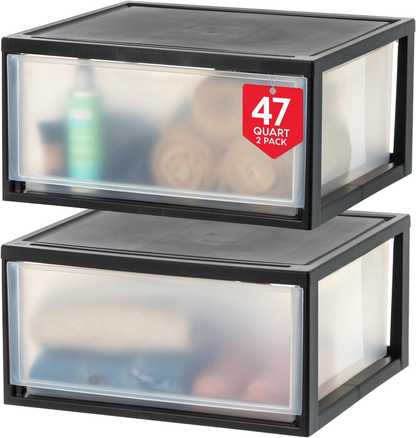 IRIS USA 6 Qt. Plastic Drawer Storage Organizer Stacking Drawers, 8-Pack, Stackable Unit with Sliding Drawer for Clothes Bedroom Kitchen Under Sink Pantry Craft Room Bathroom Dorm Office, Black