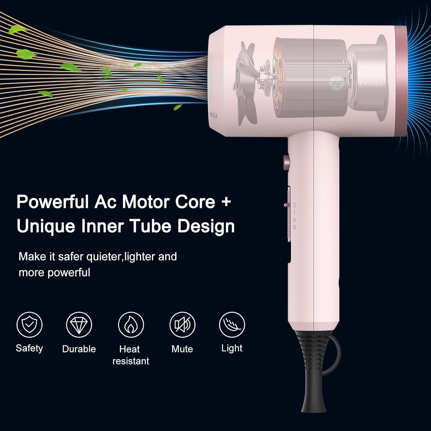 slopehill Professional Ionic Hair Dryer, Powerful 1800W Fast Drying Low Noise Blow Dryer with 2 Concentrator Nozzle 1 Diffuser Attachments for Home Salon Travel (Mocha Mousse)