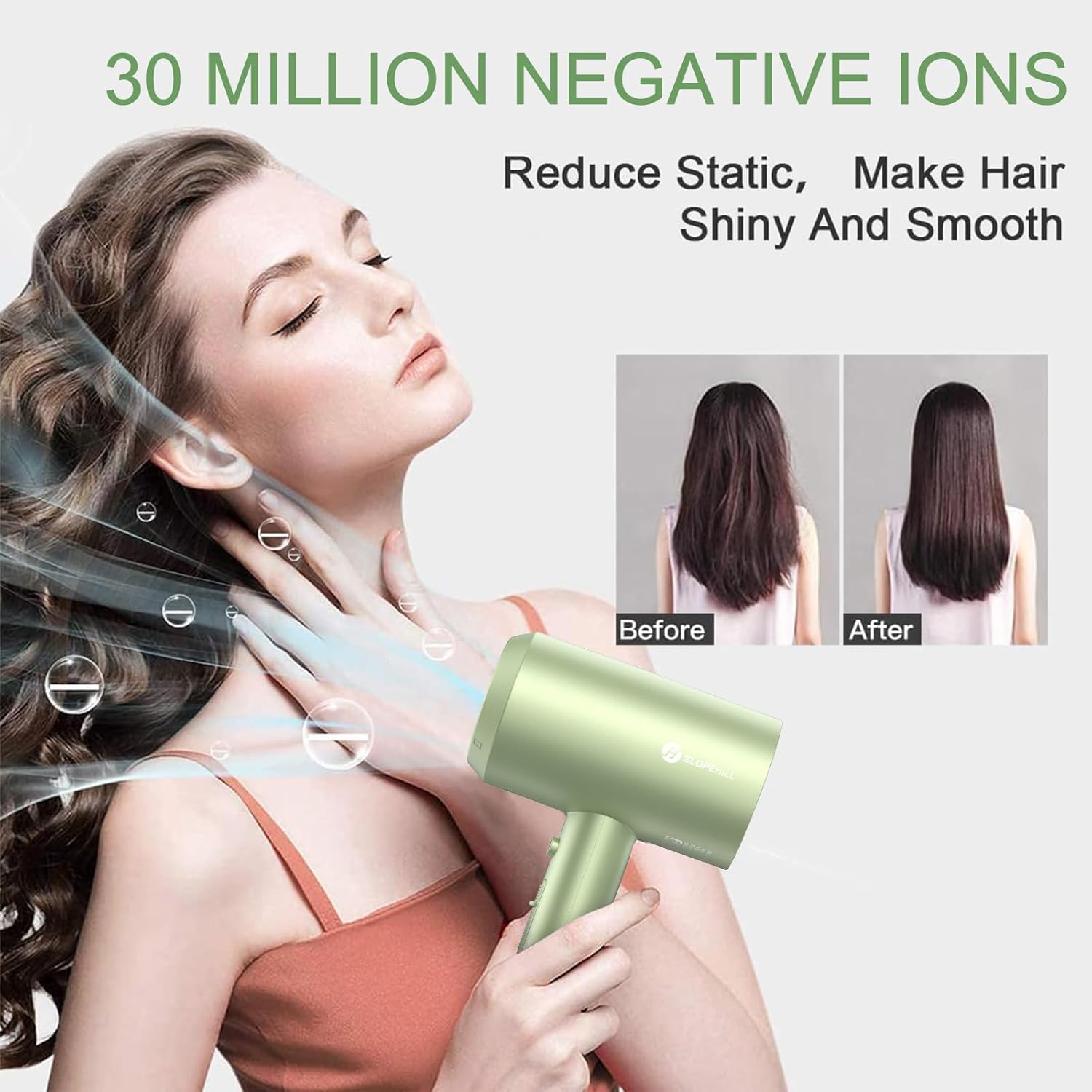 slopehill Professional Ionic Hair Dryer, Powerful 1800W Fast Drying Low Noise Blow Dryer with 2 Concentrator Nozzle 1 Diffuser Attachments for Home Salon Travel (Mocha Mousse)