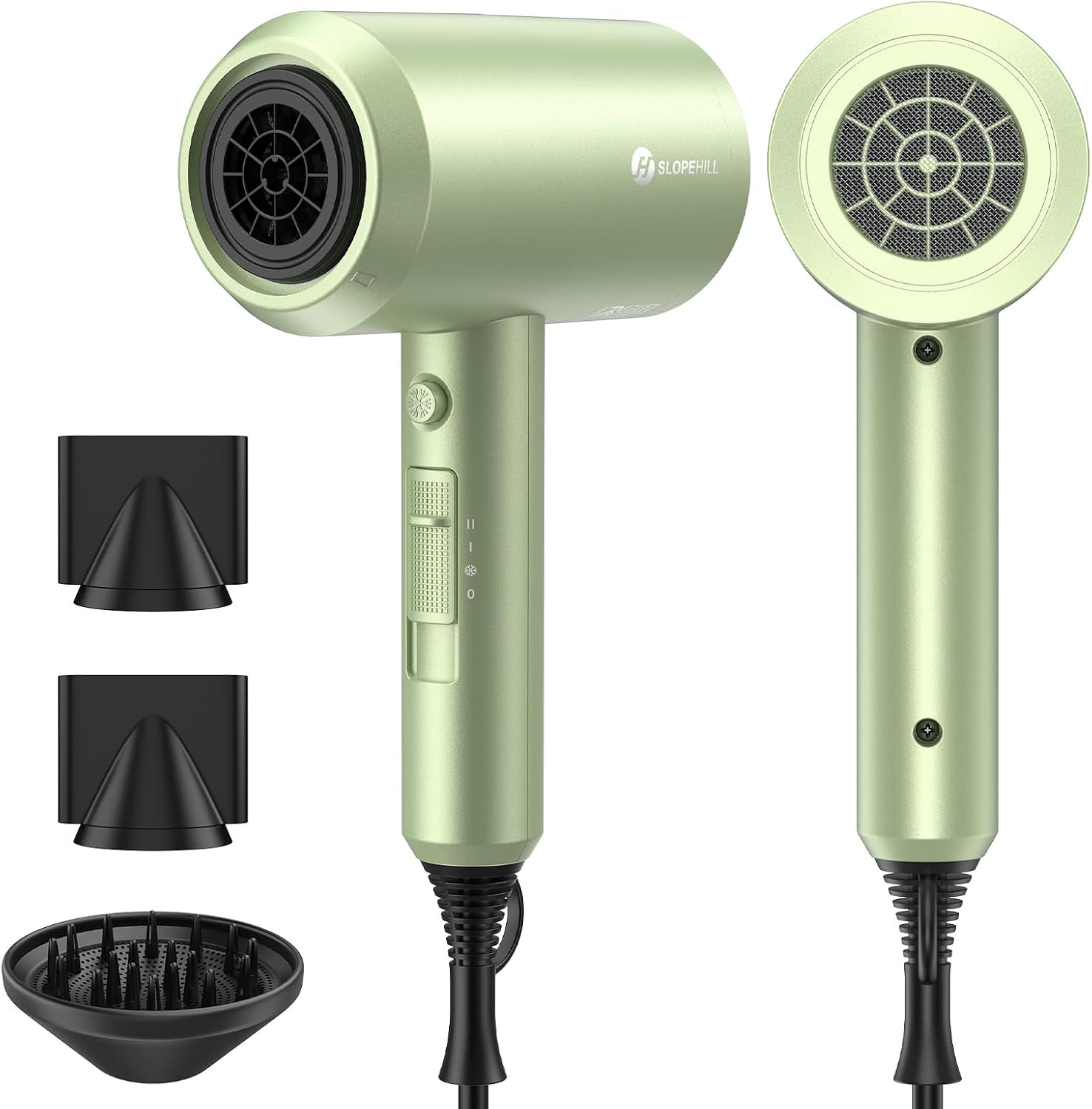 slopehill Professional Ionic Hair Dryer, Powerful 1800W Fast Drying Low Noise Blow Dryer with 2 Concentrator Nozzle 1 Diffuser Attachments for Home Salon Travel (Mocha Mousse)