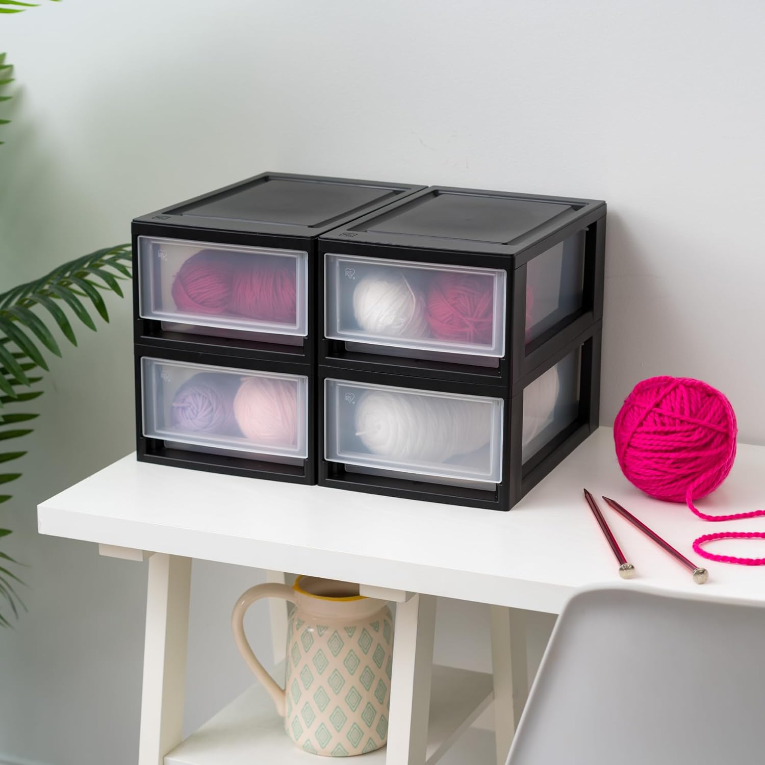 IRIS USA 6 Qt. Plastic Drawer Storage Organizer Stacking Drawers, 8-Pack, Stackable Unit with Sliding Drawer for Clothes Bedroom Kitchen Under Sink Pantry Craft Room Bathroom Dorm Office, Black