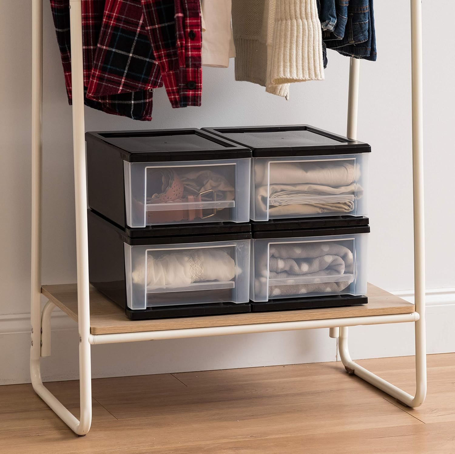 IRIS USA 6 Qt. Plastic Drawer Storage Organizer Stacking Drawers, 8-Pack, Stackable Unit with Sliding Drawer for Clothes Bedroom Kitchen Under Sink Pantry Craft Room Bathroom Dorm Office, Black