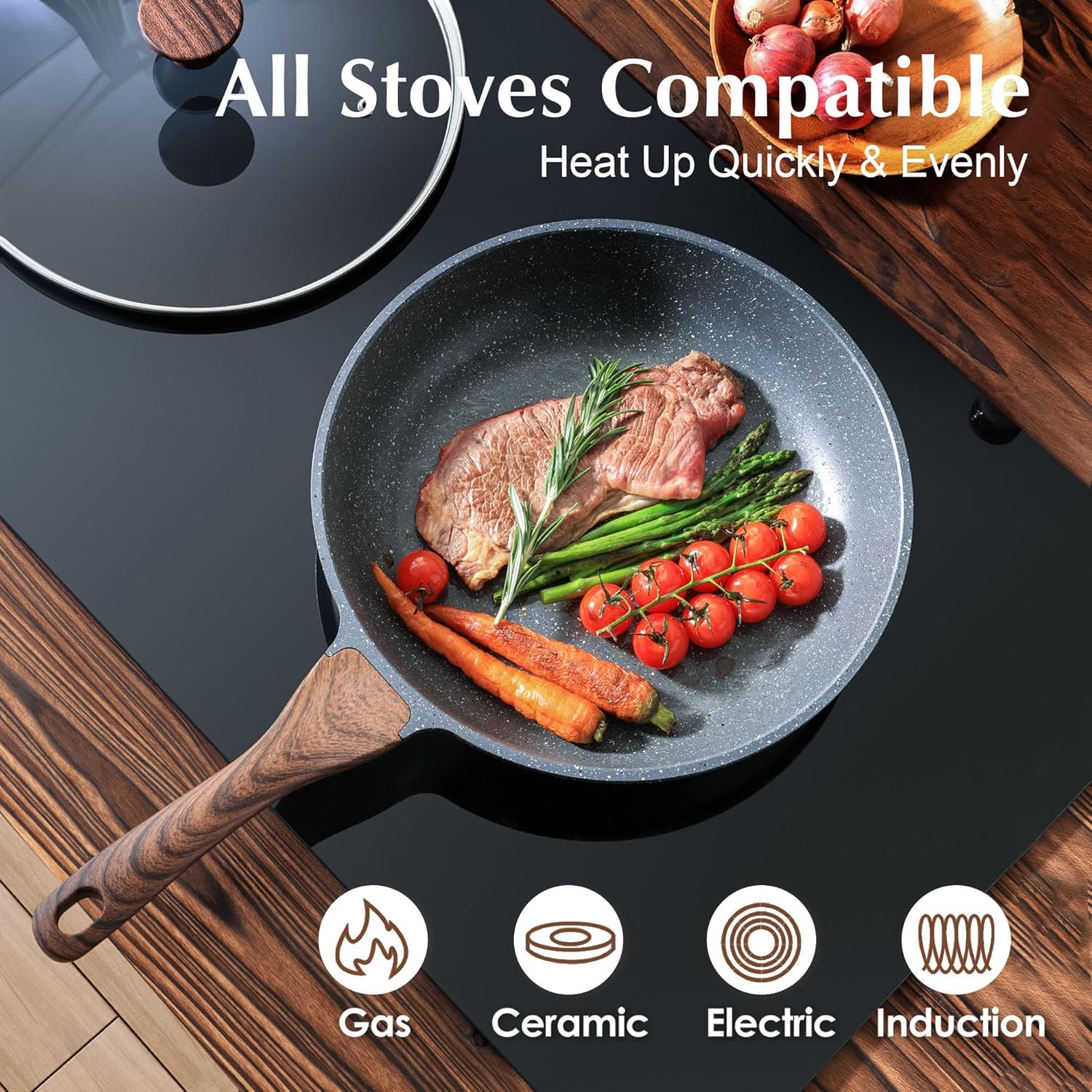 SENSARTE Nonstick Ceramic Frying Pan Skillet with Lid, 9.5 Inch Omelet Pan, Healthy Non Toxic Chefs Pan, Induction Compatible Egg Pan with Heat Resistant Handle, Free of Intentionally Added PFAS/PTFE