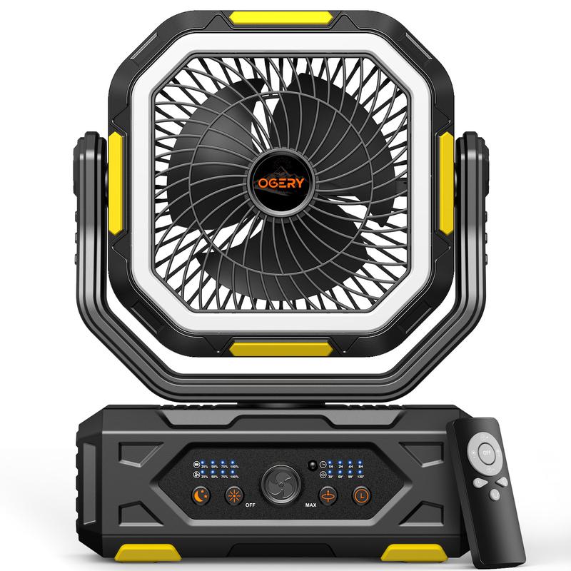 OGERY 2025 Upgraded Camping Fan, 20000mAh Rechargeable Fan with LED Lights & 270° Pivot, Remote Control Shaking Head Desk Fan for Tent Travel Home Multifunction Outdoor Activities