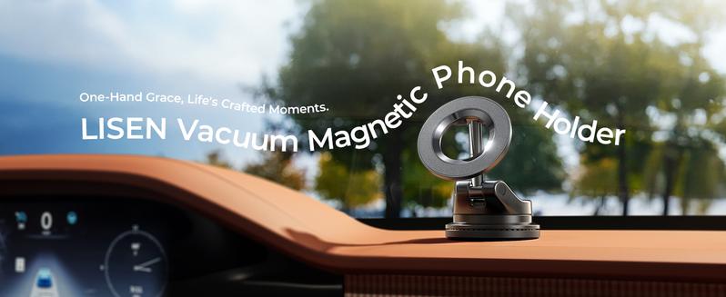 LISEN  Retractable Car Phone Mount - 360° Magnetic Holder with Vacuum Suction Base, One-Touch Secure Lock, Ultra Compact Design (No Charging)